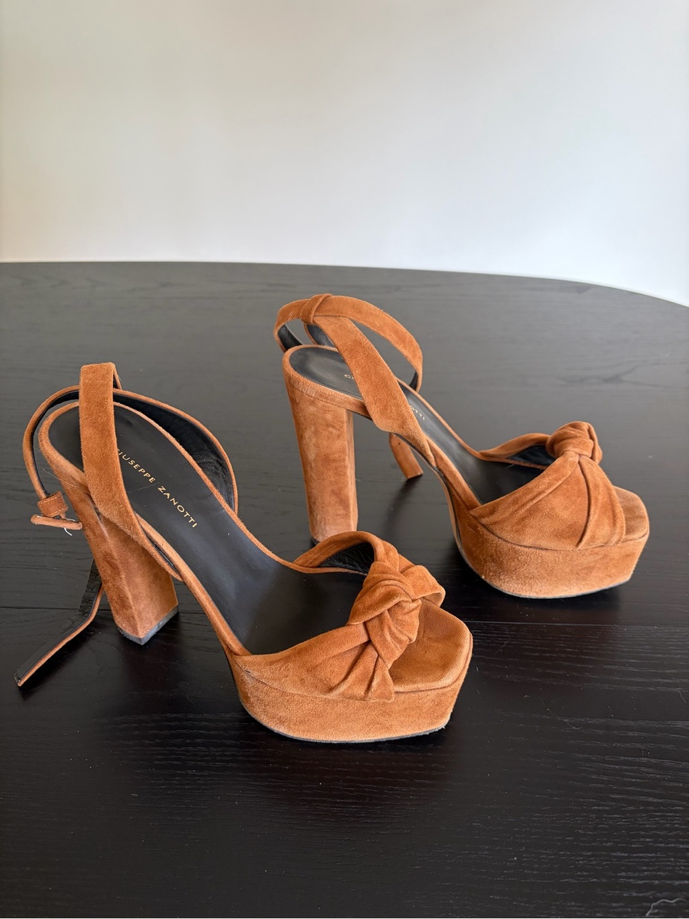 Giuseppe Zanotti Cognac Suede Knotted Platform Heels 39